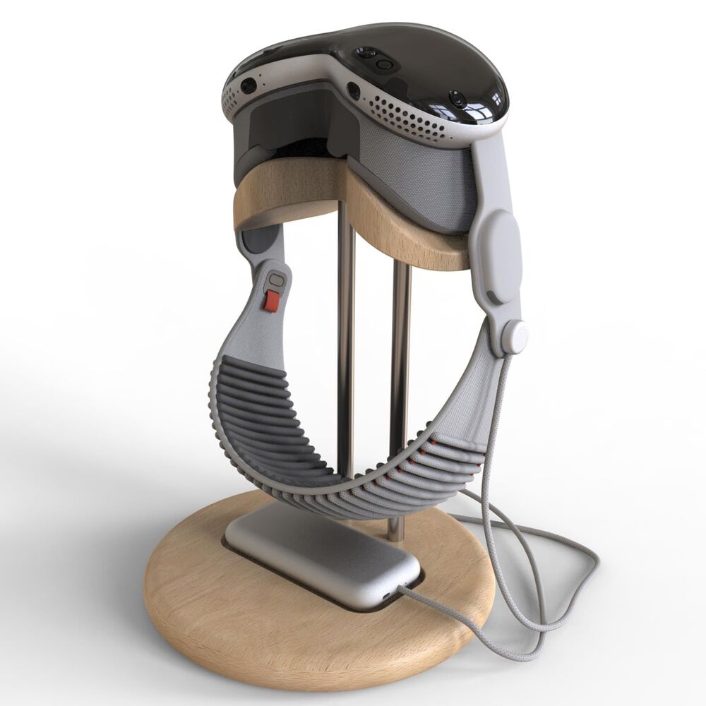 Vision Pro Headset Stand, Wooden VR Stand + Battery Holder Fits Most VR Stands